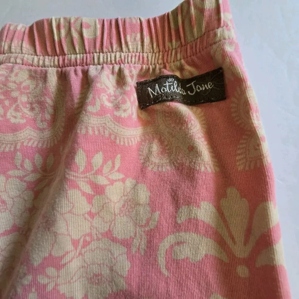 Matilda Jane Ruffled Capri Pants Girls Sz 4 Elastic Pink Coral Tan Lace‎ Whimsy